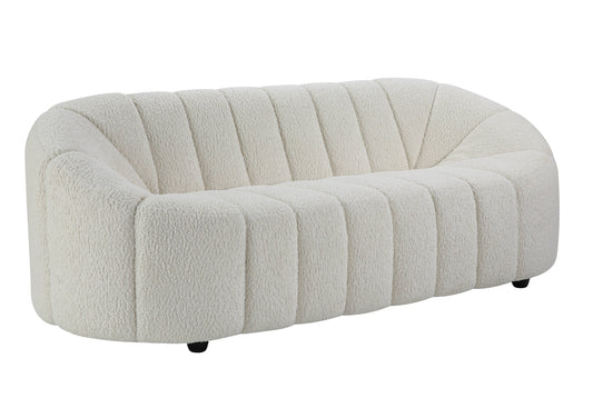 84" White Sherpa Sofa With Black Legs