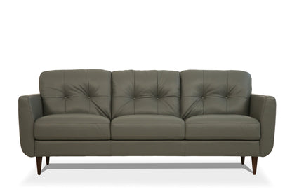 83" Green Leather Sofa With Black Legs