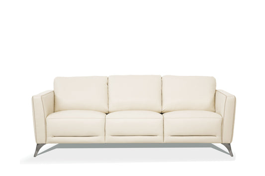 83" Cream Leather Sofa With Black Legs