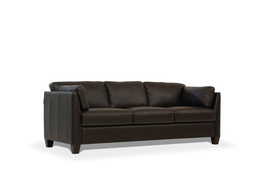 81" Chocolate Leather Sofa With Black Legs