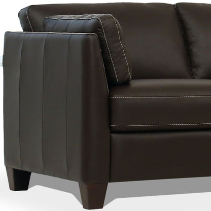 81" Chocolate Leather Sofa With Black Legs