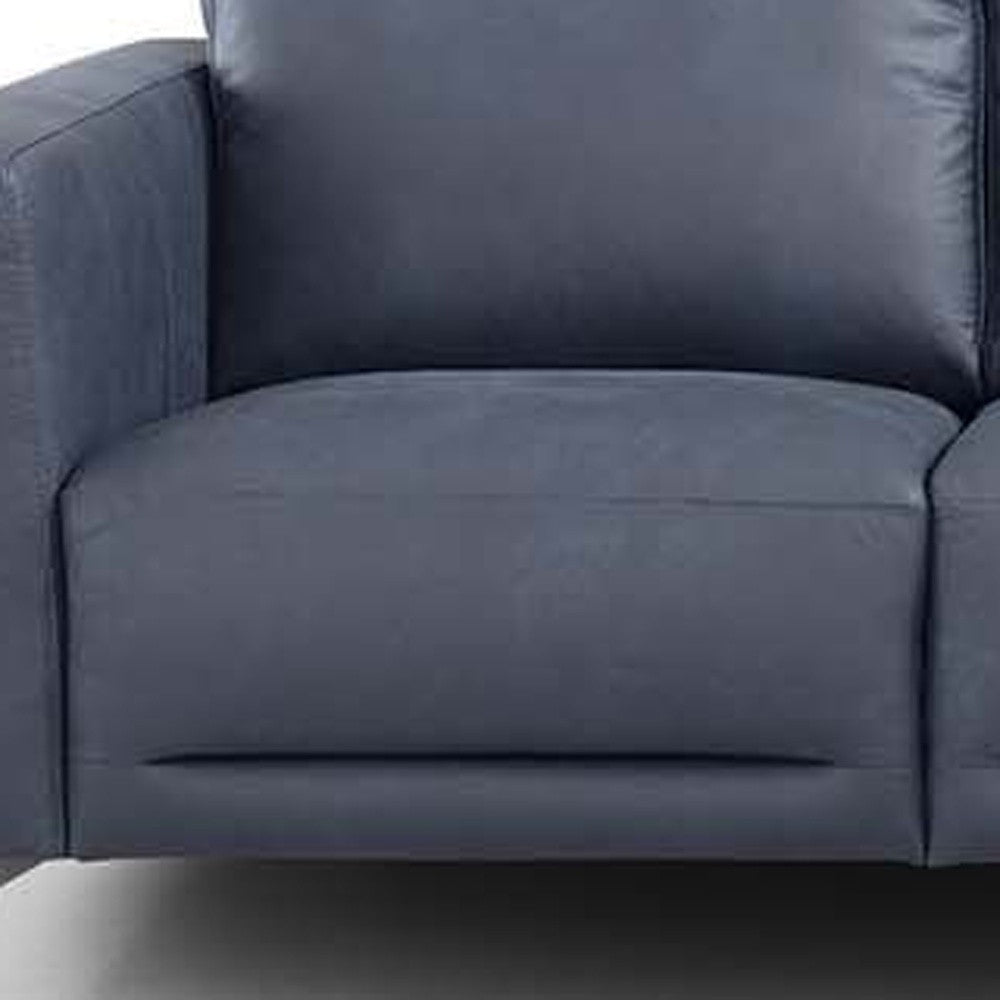 85" Blue Leather Sofa With Black Legs