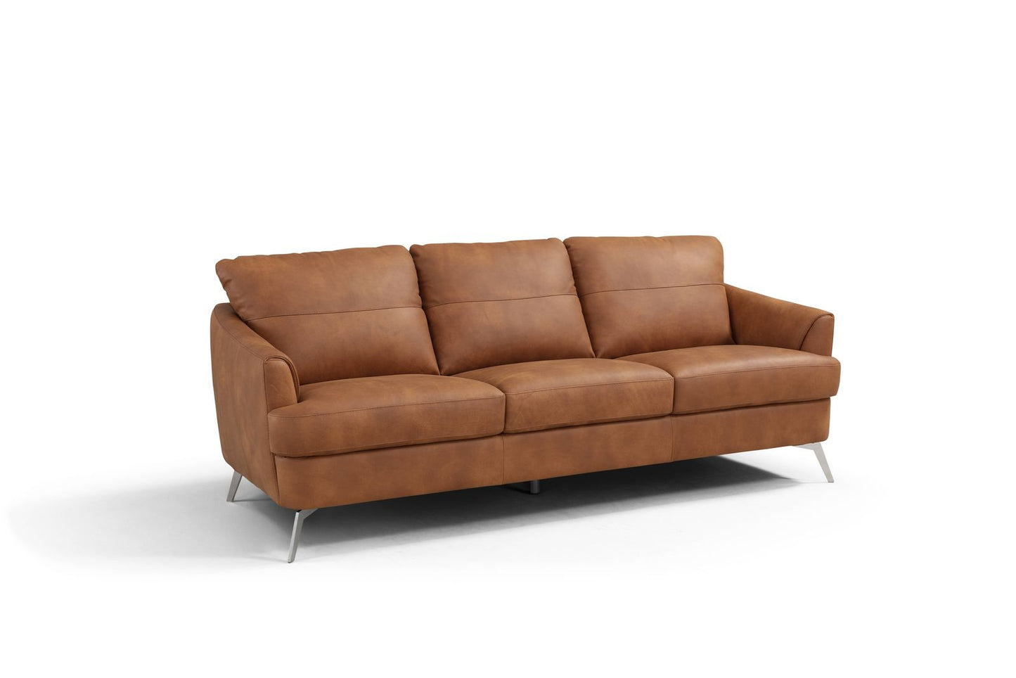 81" Camel Leather Sofa With Black Legs