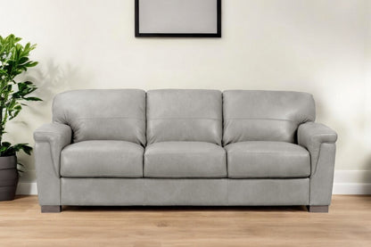 91" Gray Leather Sofa With Black Legs