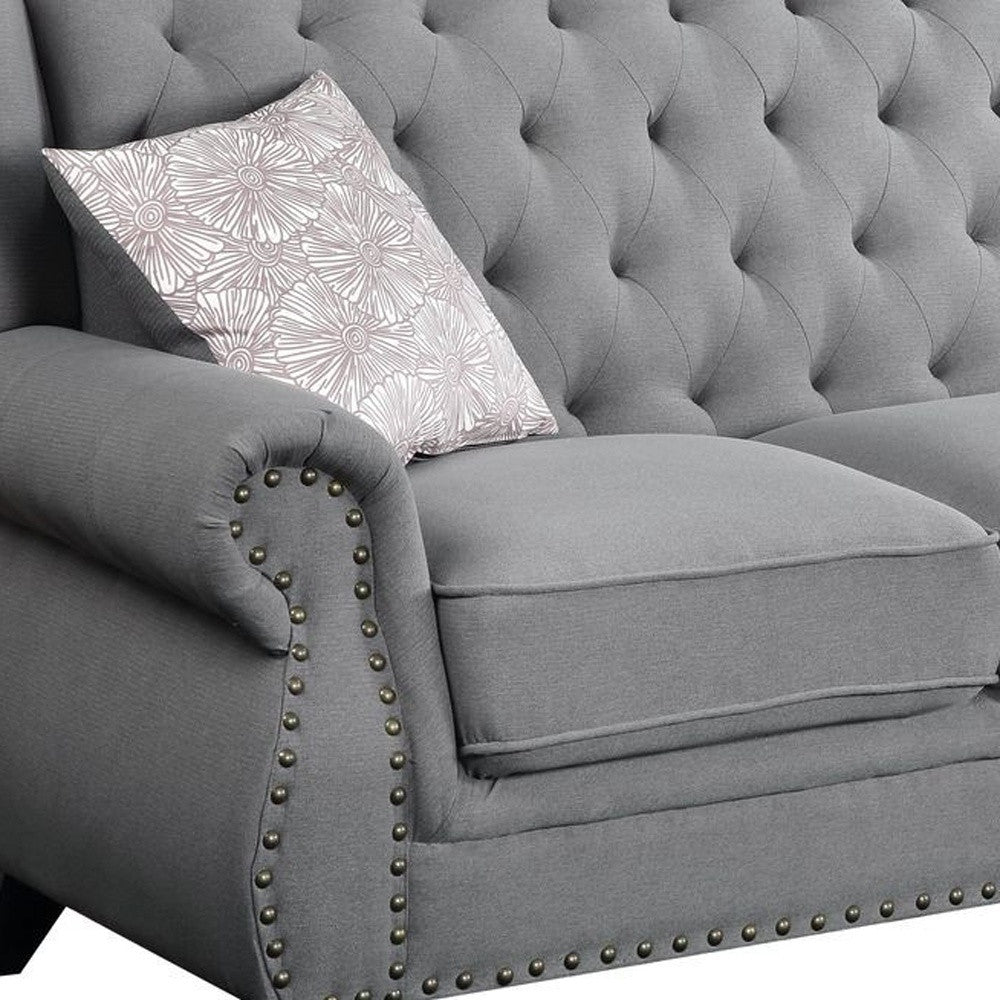 86" Gray Sofa And Toss Pillows With Black Legs