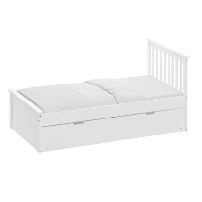 White Solid Wood Twin Bed With Pull Out Trundle