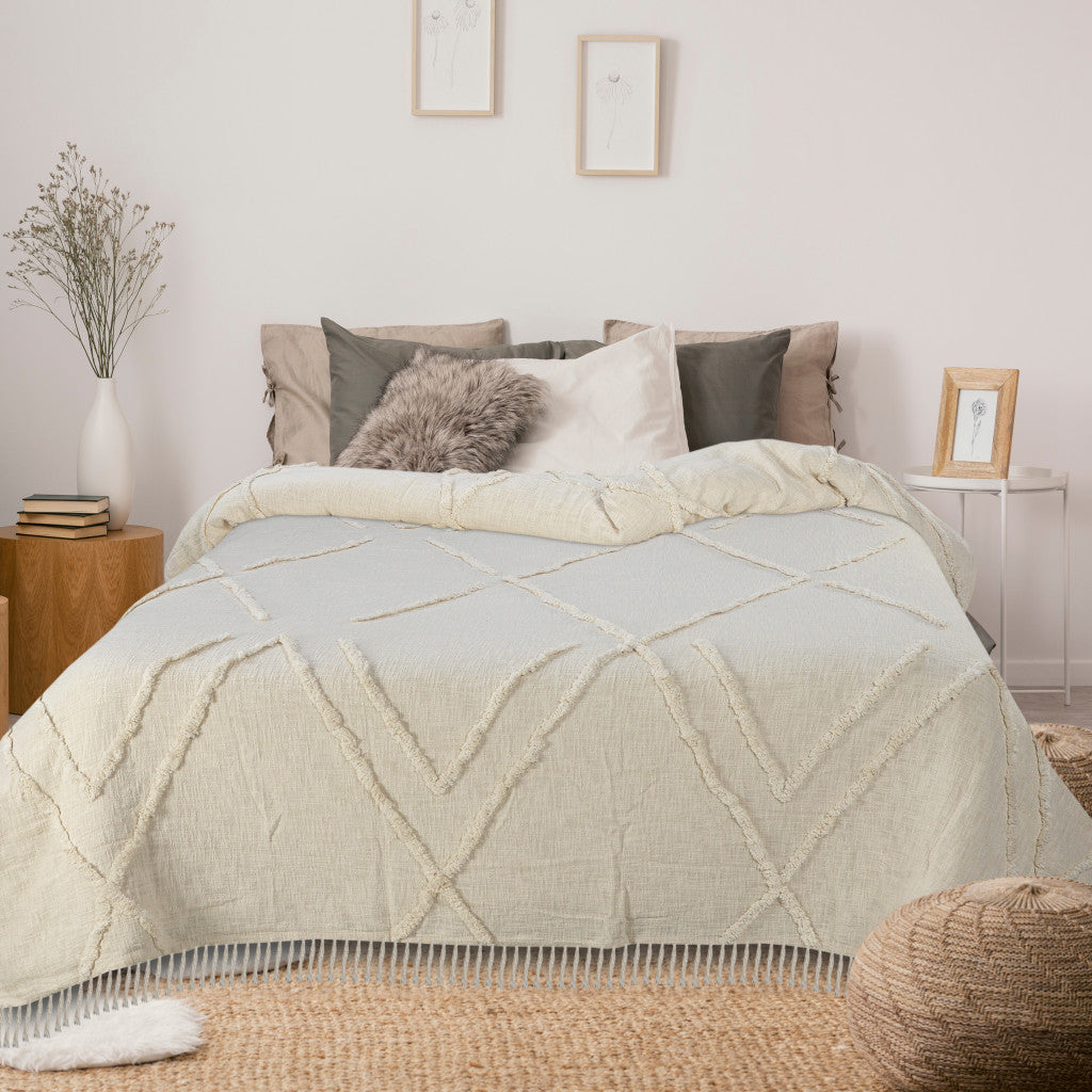 Ivory Woven Cotton Geometric Throw