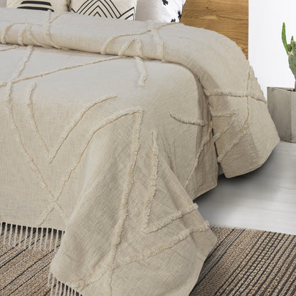 Ivory Woven Cotton Geometric Throw