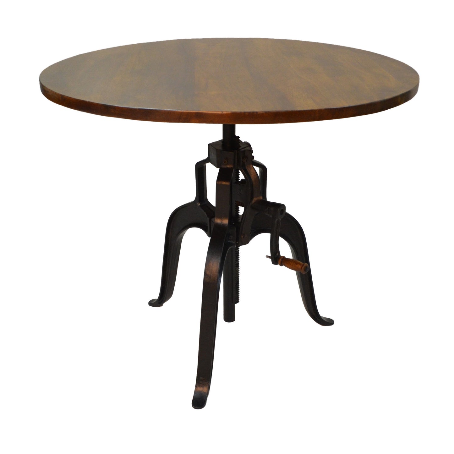 36" Brown And Gold Rounded Solid Wood And Iron Pedestal Base Dining Table