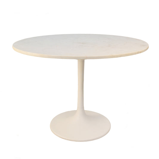 40" White Rounded Marble And Iron Pedestal Base Dining Table