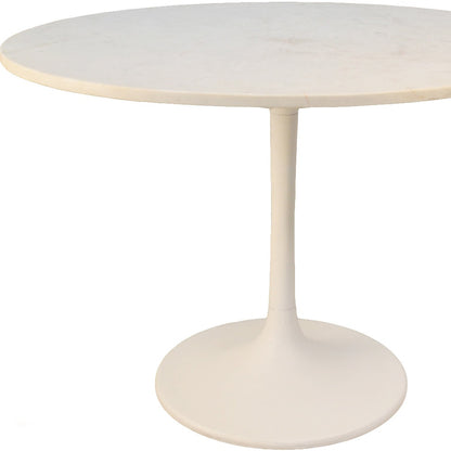 40" White Rounded Marble And Iron Pedestal Base Dining Table