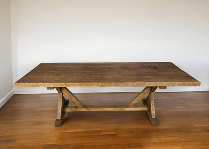 96" Brown Reclaimed Wood Trestle Base Dining Table