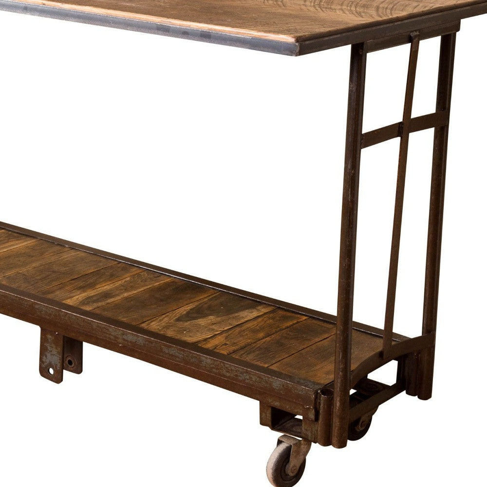 64" Brown And Black Solid Wood And Steel Sled Base Dining Table