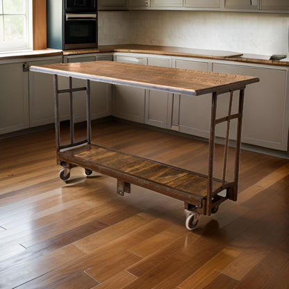 64" Brown And Black Solid Wood And Steel Sled Base Dining Table