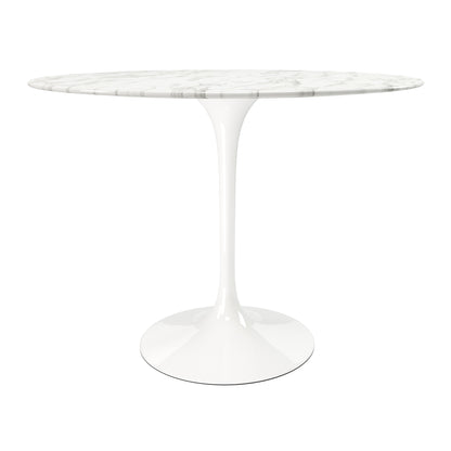 40" White Rounded Stone And Metal Pedestal Base Dining Table