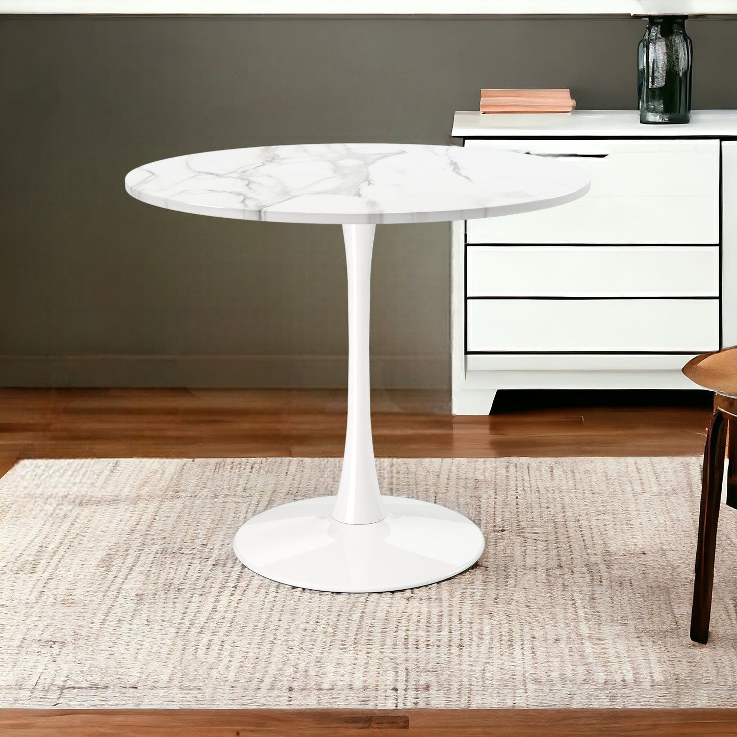 36" White Rounded Metal Pedestal Base Dining Table