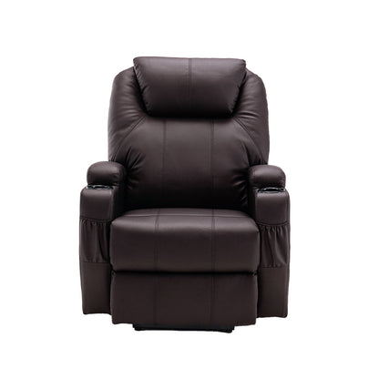 33" Brown Faux Leather Power Heated Massage Lift Assist Recliner