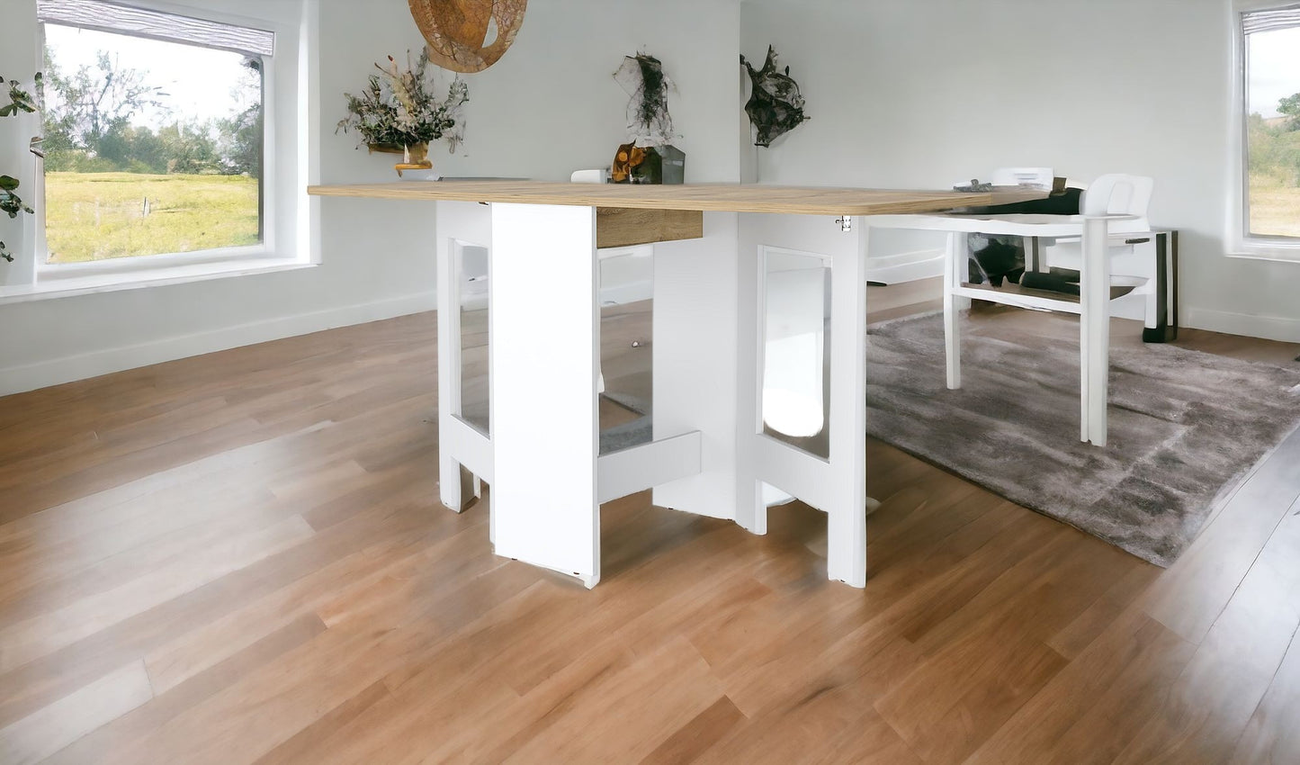 24" Brown And White Folding Sled Base Dining Table