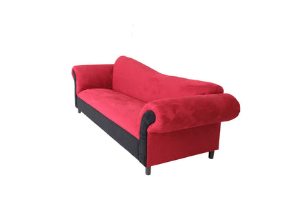 98" Red Velvet Settee With Black Legs