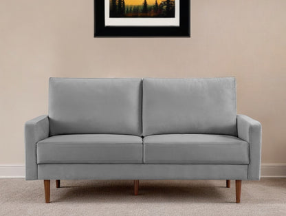 69" Gray Velvet Sofa With Dark Brown Legs