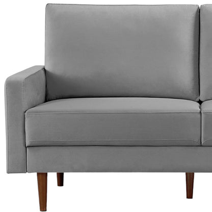 69" Gray Velvet Sofa With Dark Brown Legs