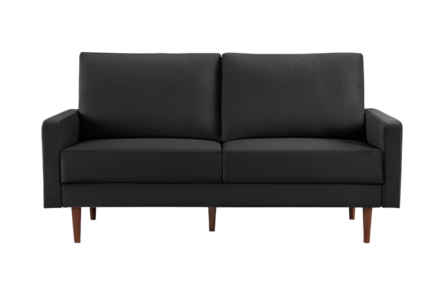 69" Black Velvet Sofa With Dark Brown Legs