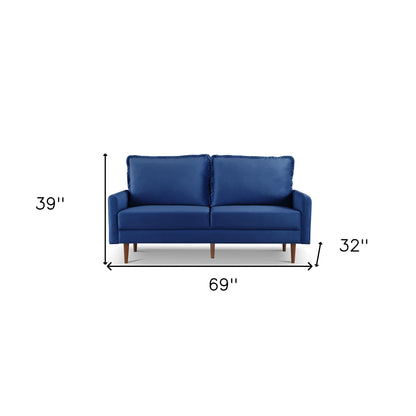 69" Blue Velvet Sofa With Dark Brown Legs