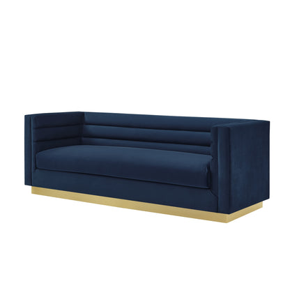 84" Navy Blue Velvet Sofa With Legs