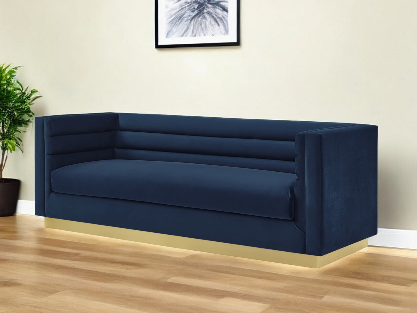 84" Navy Blue Velvet Sofa With Legs