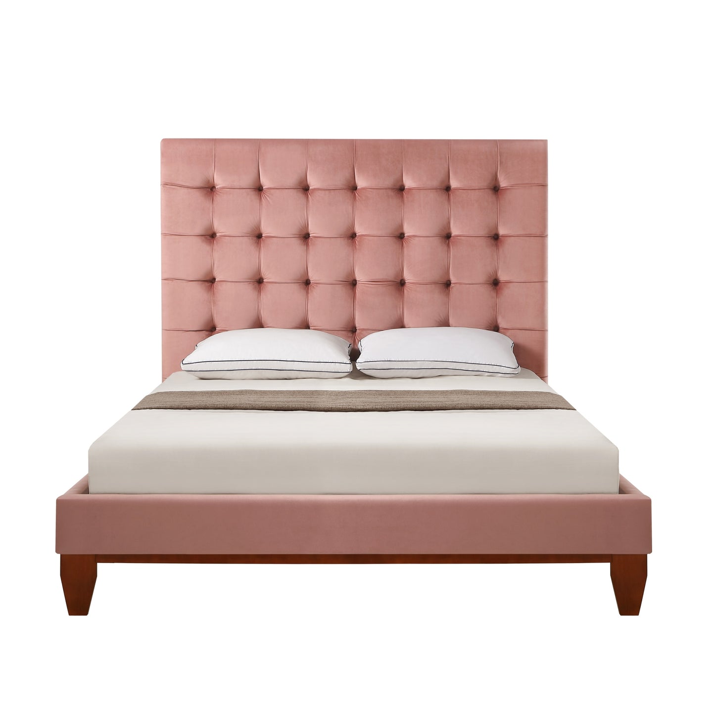 Blush Solid Wood Queen Tufted Upholstered Velvet Bed