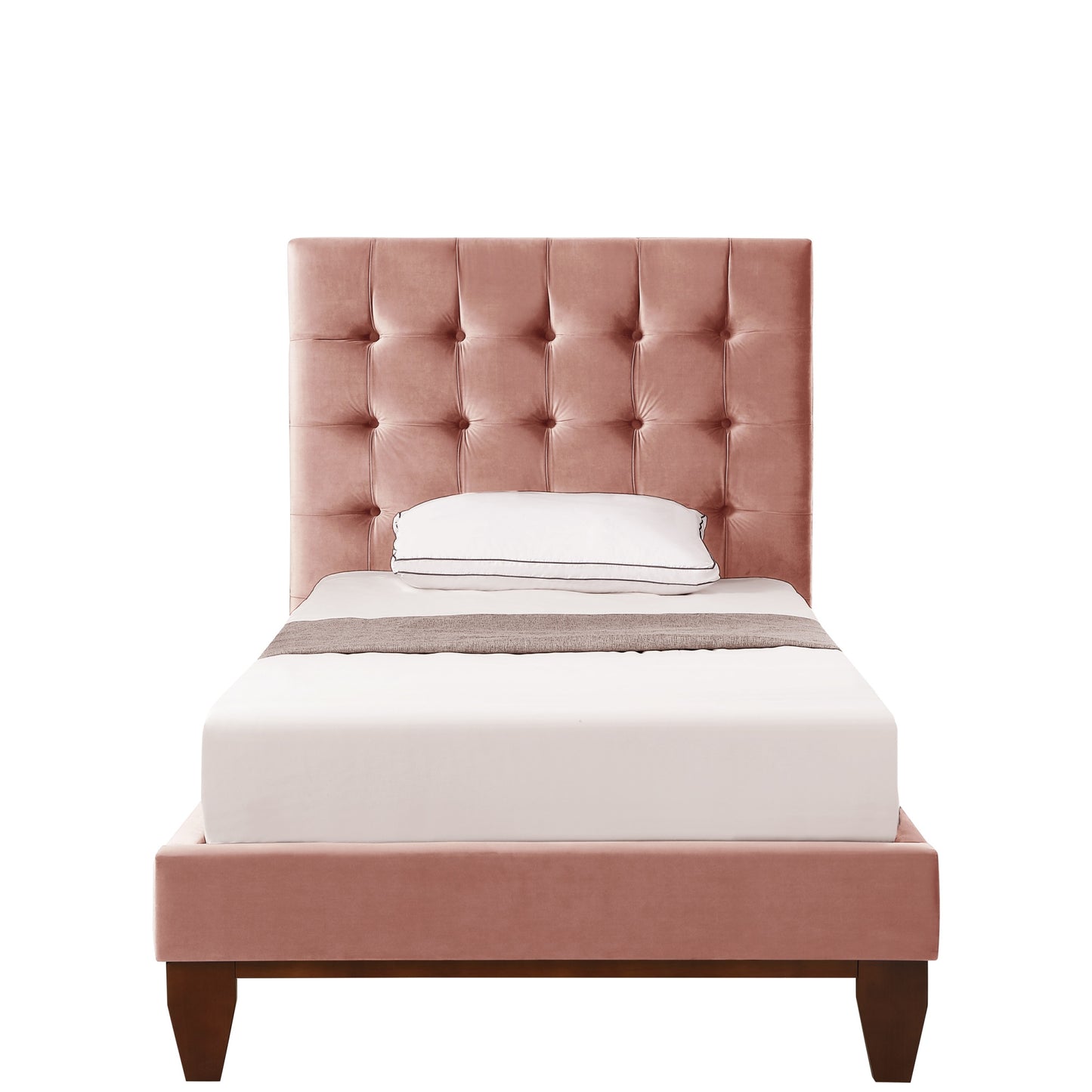 Blush Solid Wood Queen Tufted Upholstered Velvet Bed