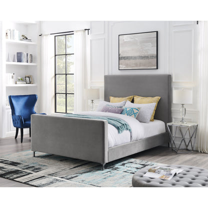 Gray Solid Wood Queen Upholstered Velvet Bed