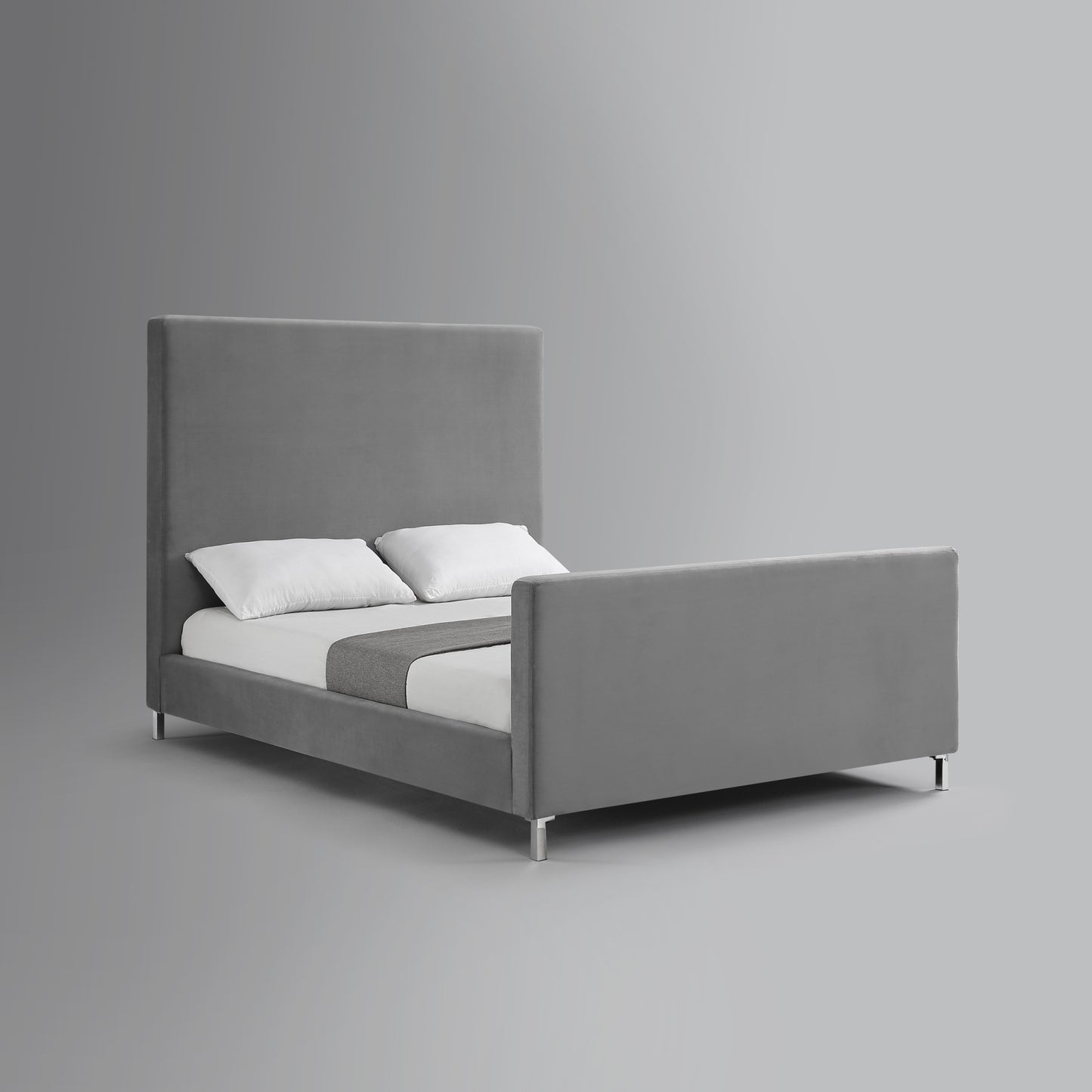 Gray Solid Wood Queen Upholstered Velvet Bed