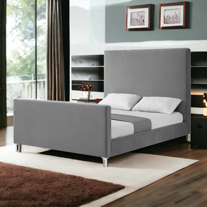 Gray Solid Wood Queen Upholstered Velvet Bed