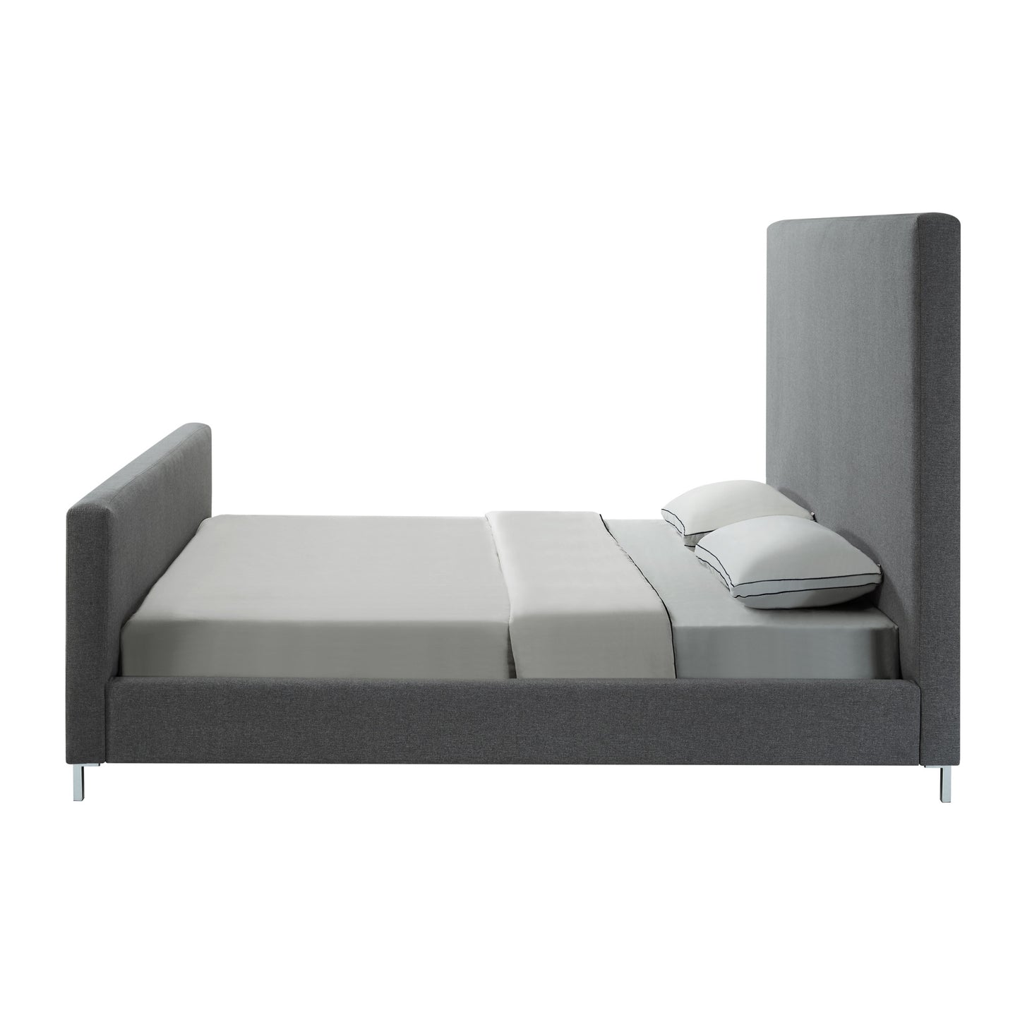 Gray Solid Wood Queen Upholstered Velvet Bed