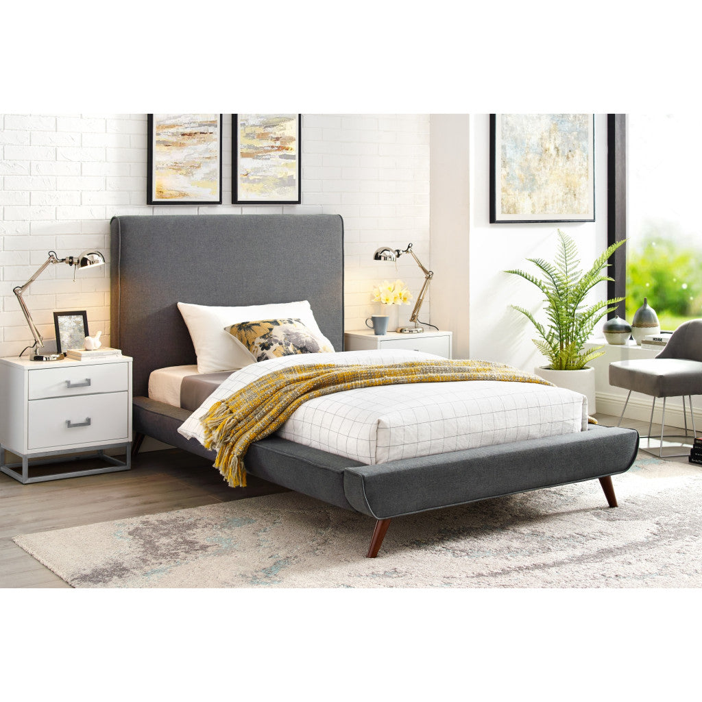 Charcoal Solid Wood Twin Upholstered Linen Bed