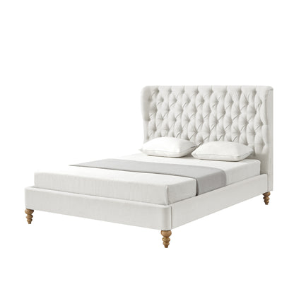 Blue Solid Wood Twin Tufted Upholstered Linen Bed