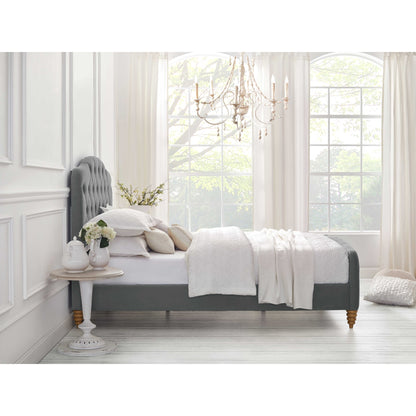 Gray Solid Wood Twin Tufted Upholstered Velvet Bed