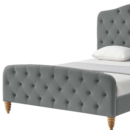 Gray Solid Wood Twin Tufted Upholstered Velvet Bed