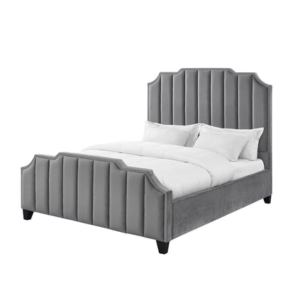 Black Solid Wood Queen Tufted Upholstered Velvet Bed with Nailhead Trim