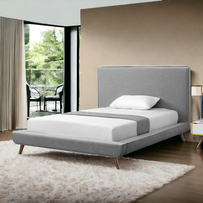 Charcoal Solid Wood Twin Upholstered Linen Bed