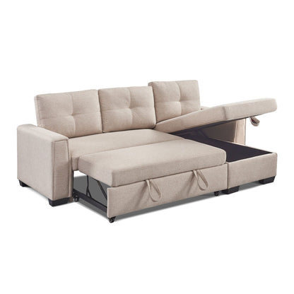 92" Beige Polyester Blend Convertible Futon Sleeper Sofa With Black Legs