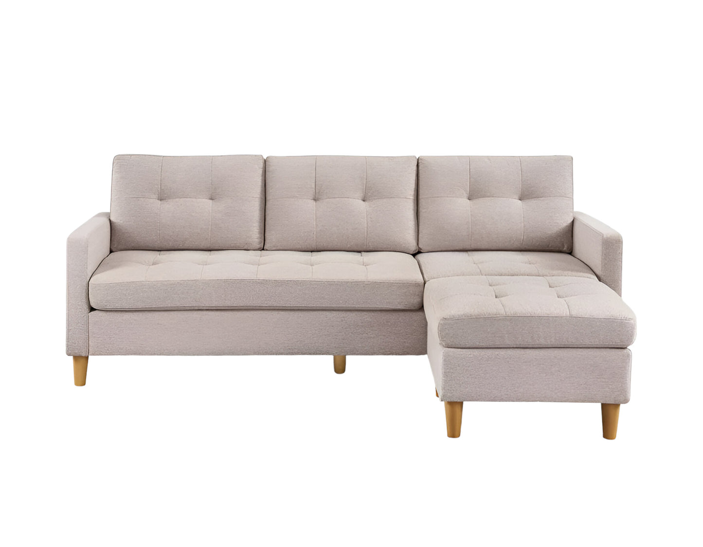 87" Beige Polyester Blend Sofa With Ottoman With Natural Legs