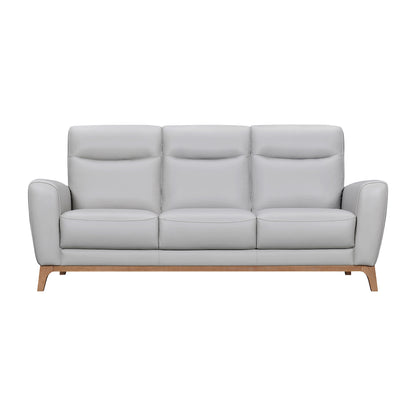 83" Gray Leather Sofa With Brown Legs