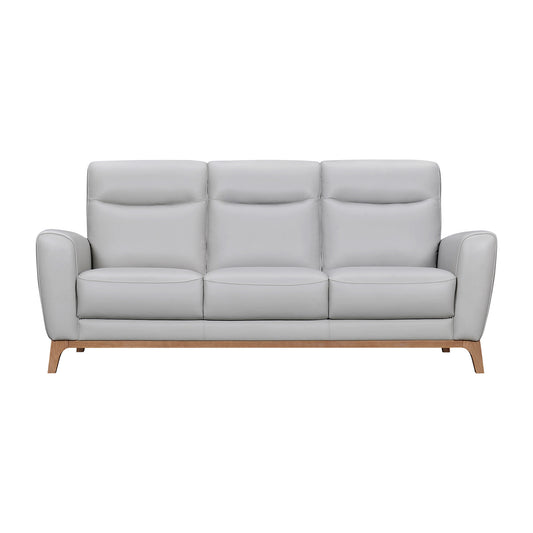 83" Gray Leather Sofa With Brown Legs