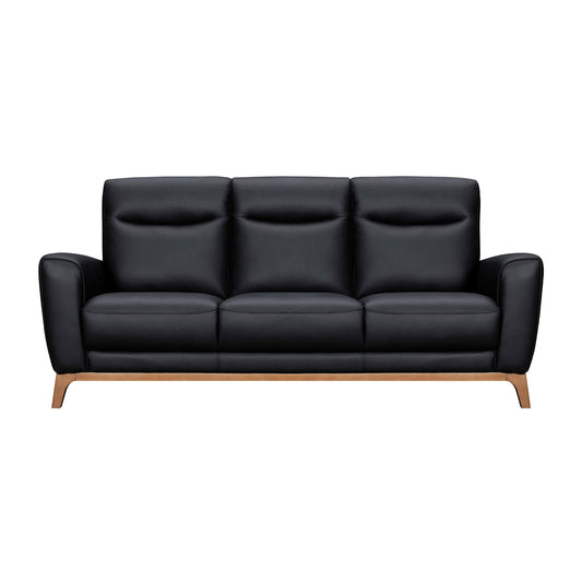 83" Black Leather Sofa With Brown Legs