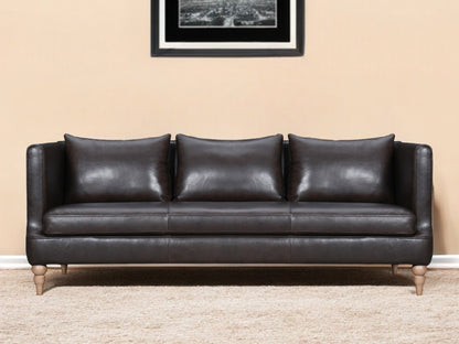 85" Dark Brown Leather Sofa With Brown Legs