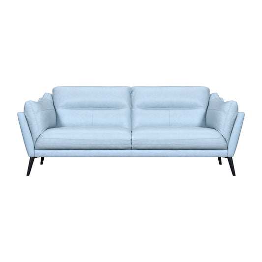 87" Sky Blue Leather Sofa With Black Legs