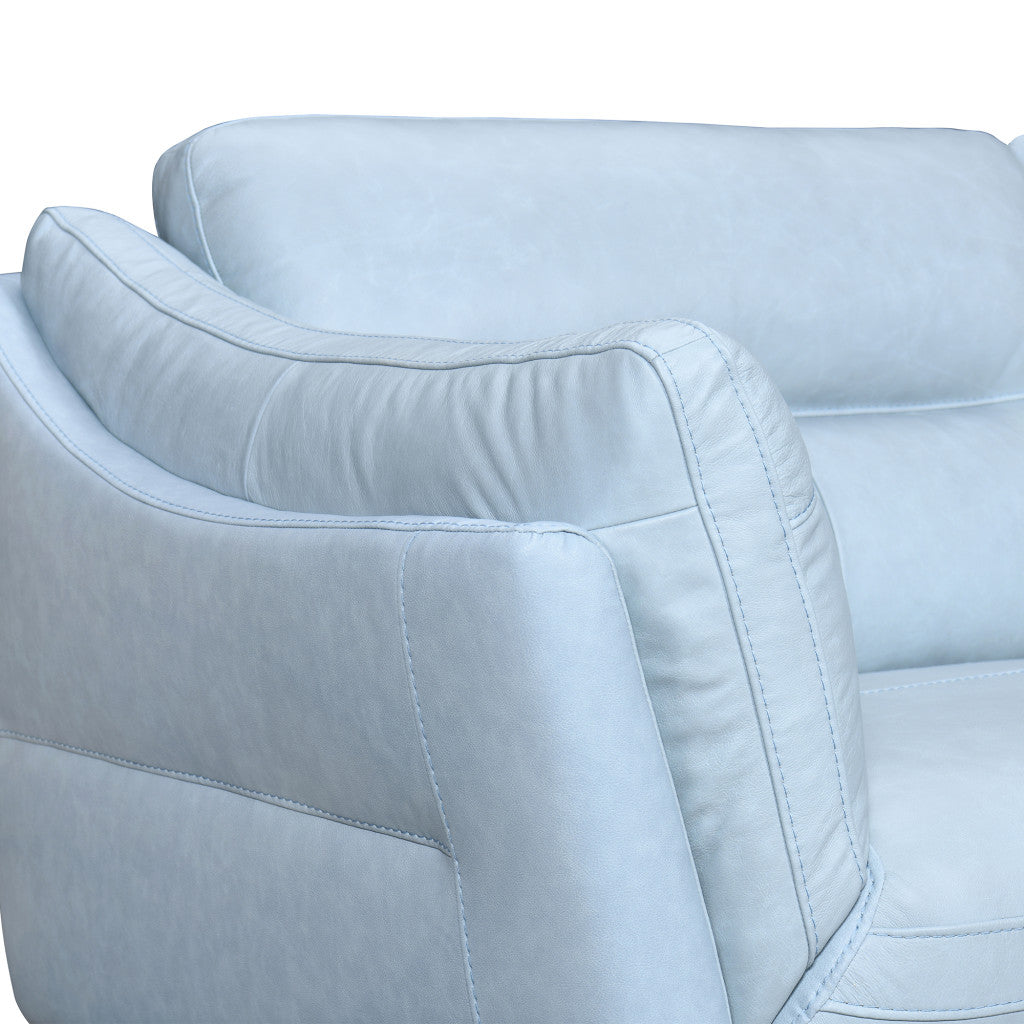 87" Sky Blue Leather Sofa With Black Legs