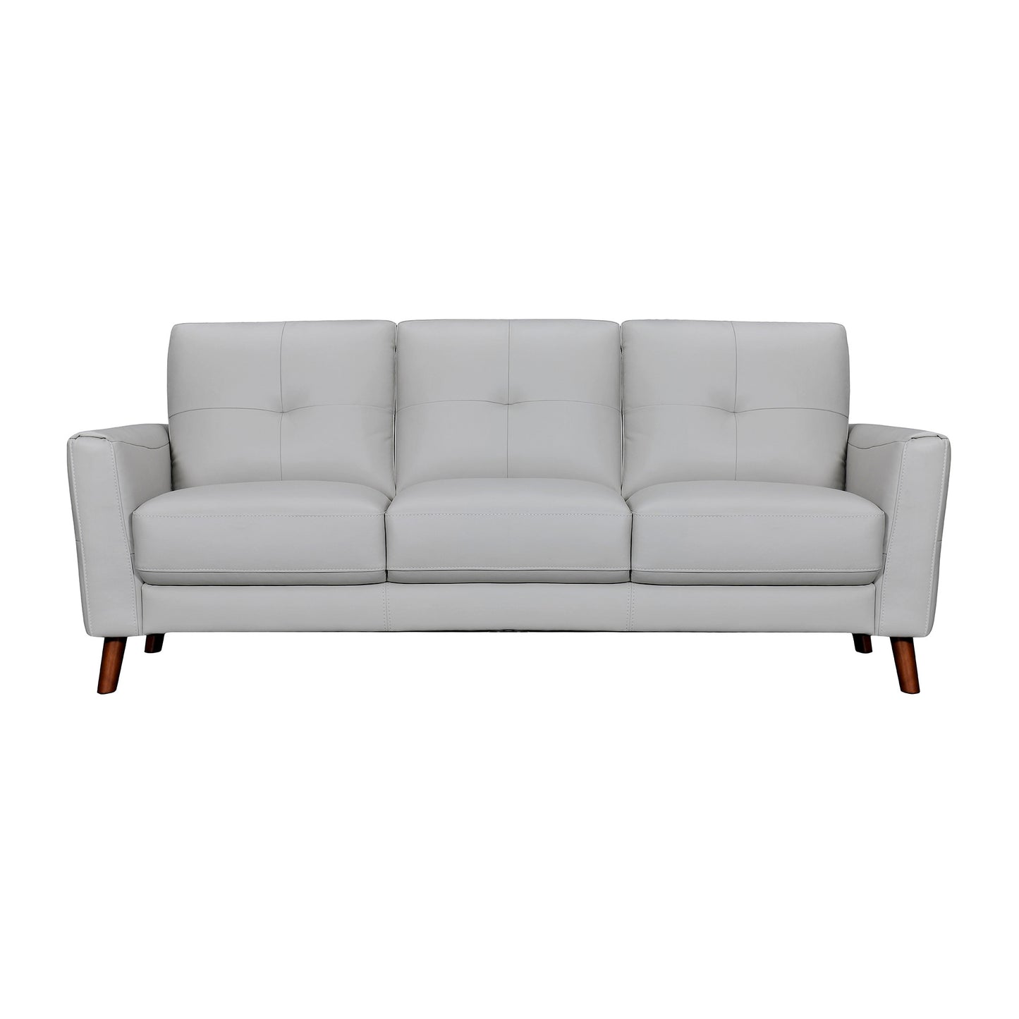 82" Light Slate Gray Leather Sofa With Brown Legs